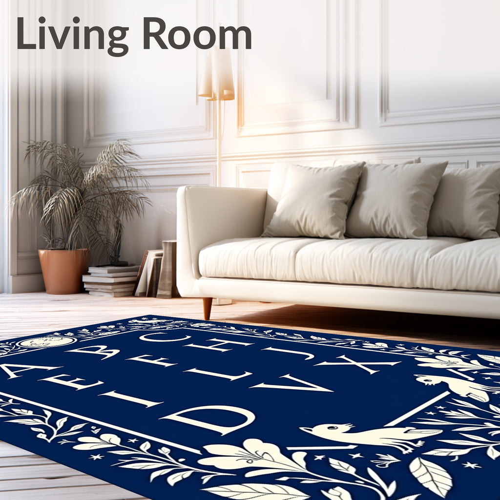 Vintage Blue Floral Alphabet Border Rug