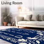 Vintage Blue Floral Alphabet Border Rug