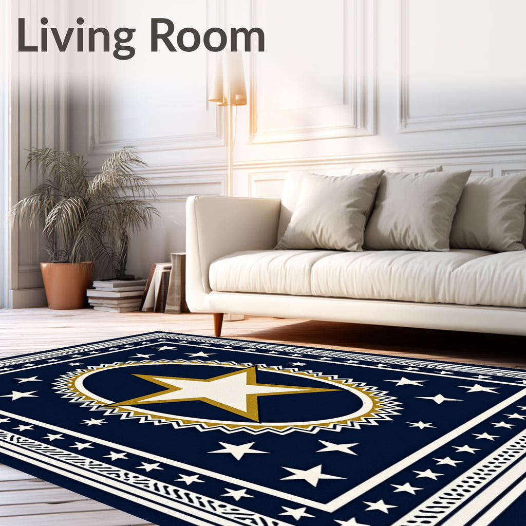 Navy White Gold Star Medallion Rug
