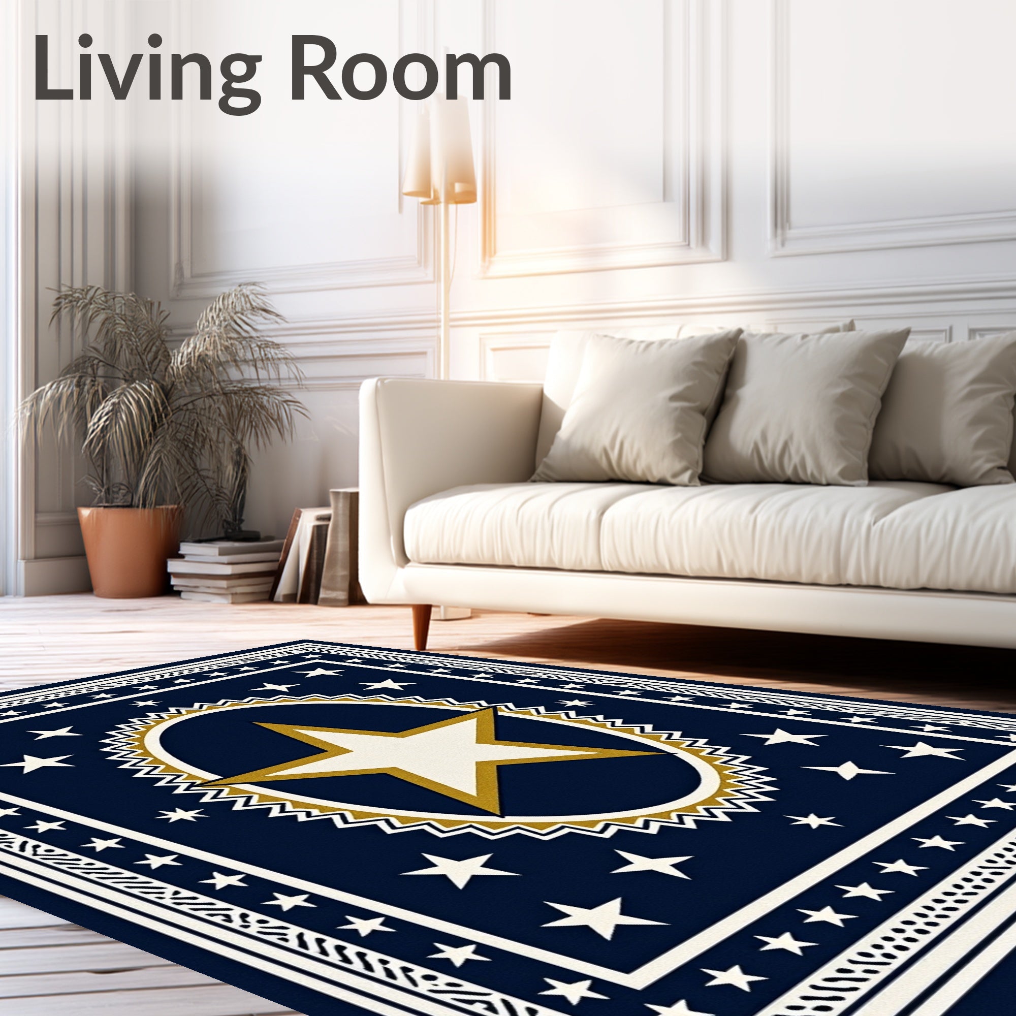 Navy White Gold Star Medallion Rug