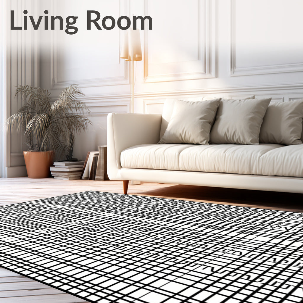 Monochrome Grid Geometric Stair Rug