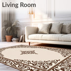 Classic Brown Scrollwork Corner Border Rug