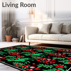 Green Reindeer Red Berry Christmas Rug