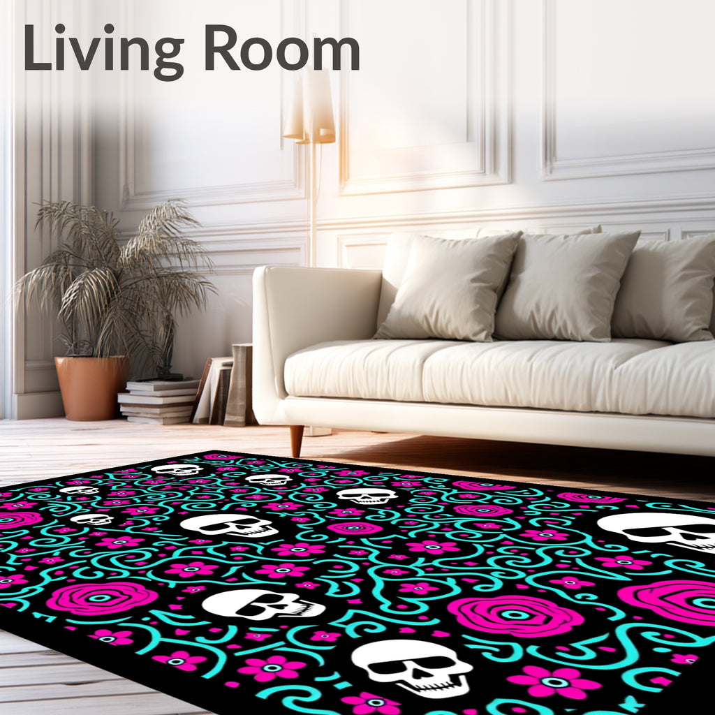 Pink Skull Floral Swirl Medallion Rug