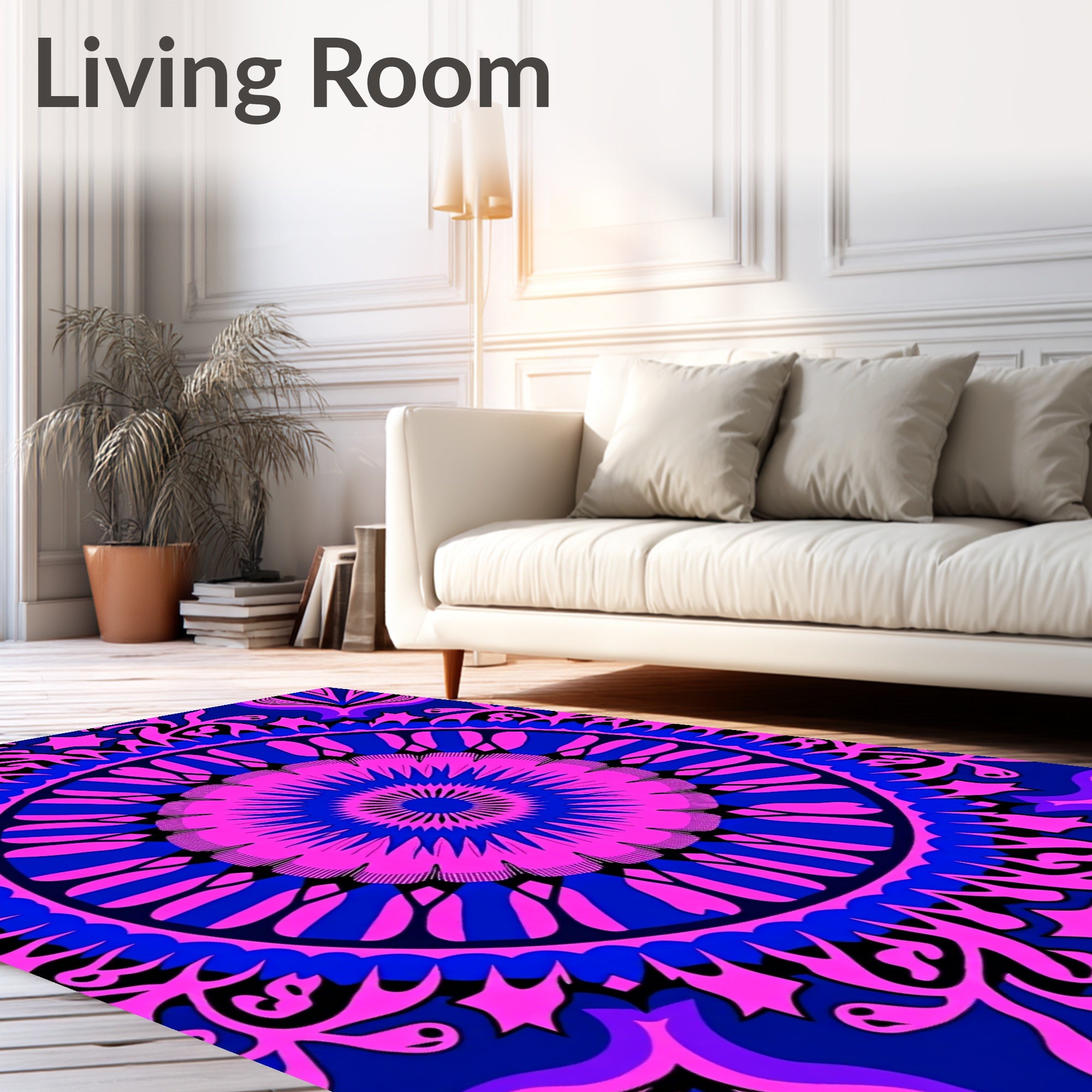 Vibrant Magenta Blue Mandala Bloom Rug