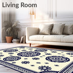 Navy Floral Radiating Burst Ivory Rug