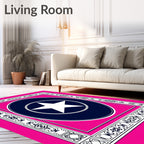 Pink Blue White Star Circle Frame Rug