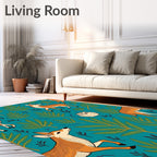 Teal Forest Woodland Wildlife Scene Rug