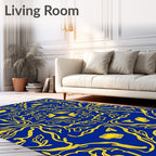 Royal Blue Golden Vine Scroll Rug