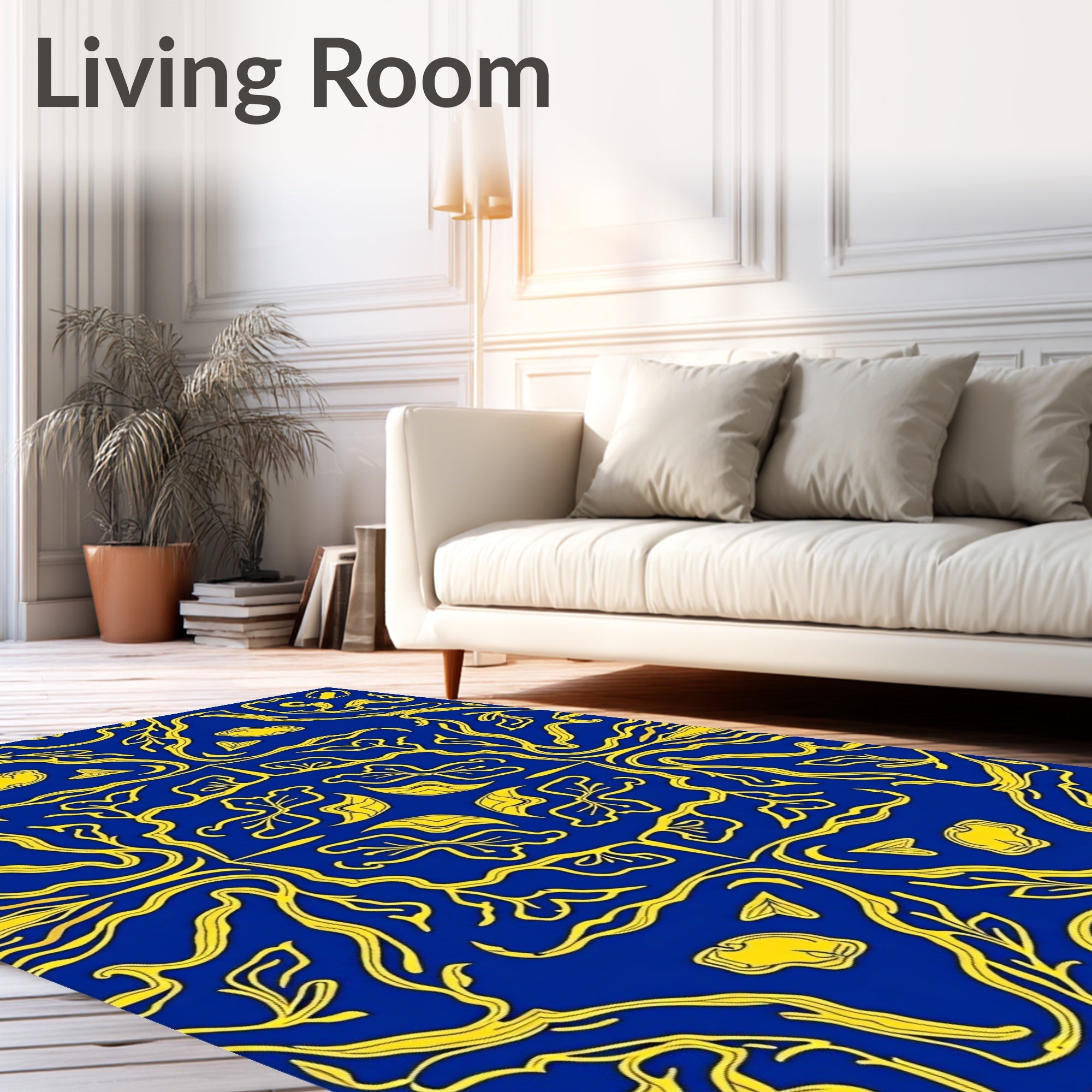 Royal Blue Golden Vine Scroll Rug