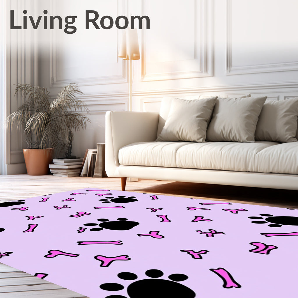 Pink Paw Prints and Bones Rug