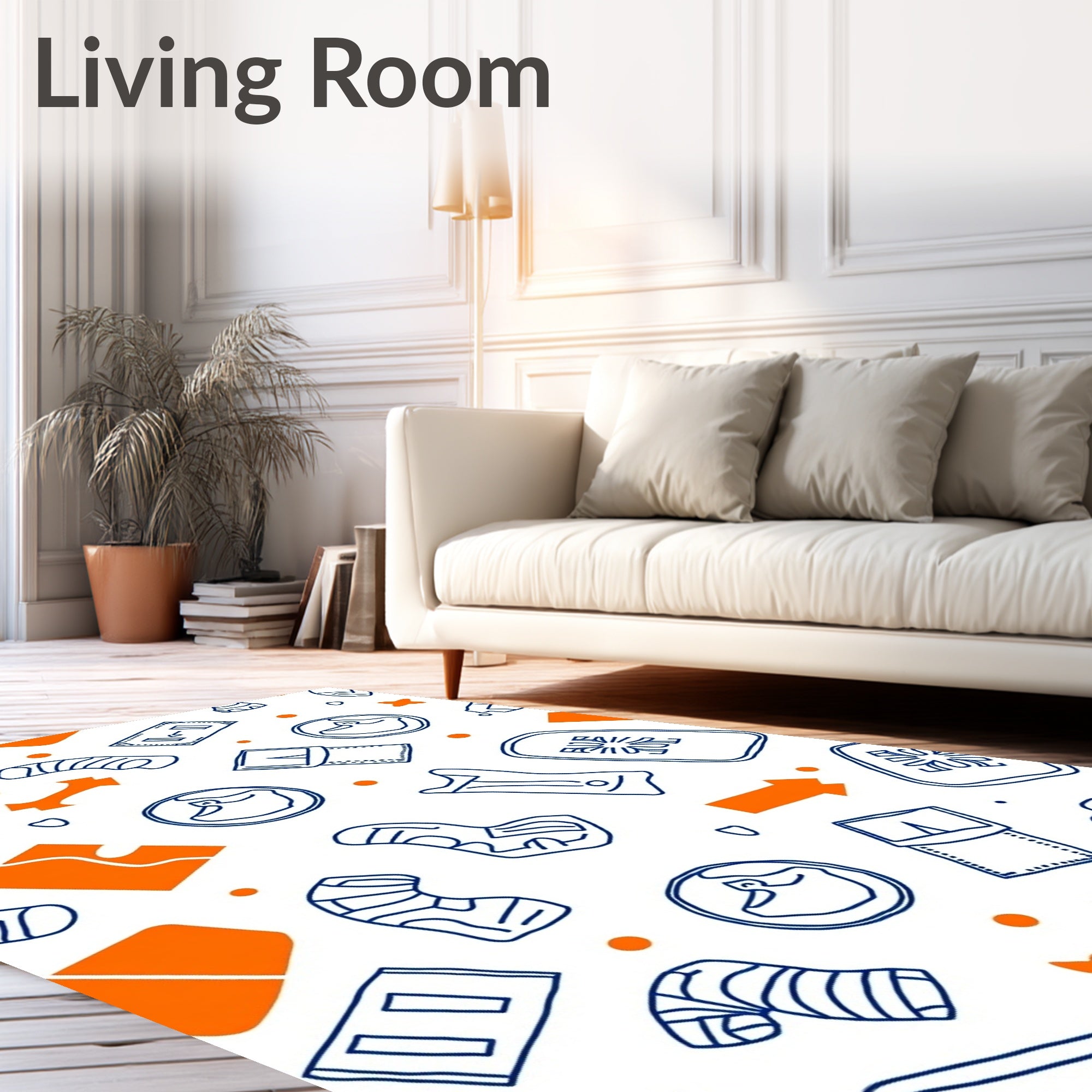 Blue Bandage Orange Arrow Doodle Rug