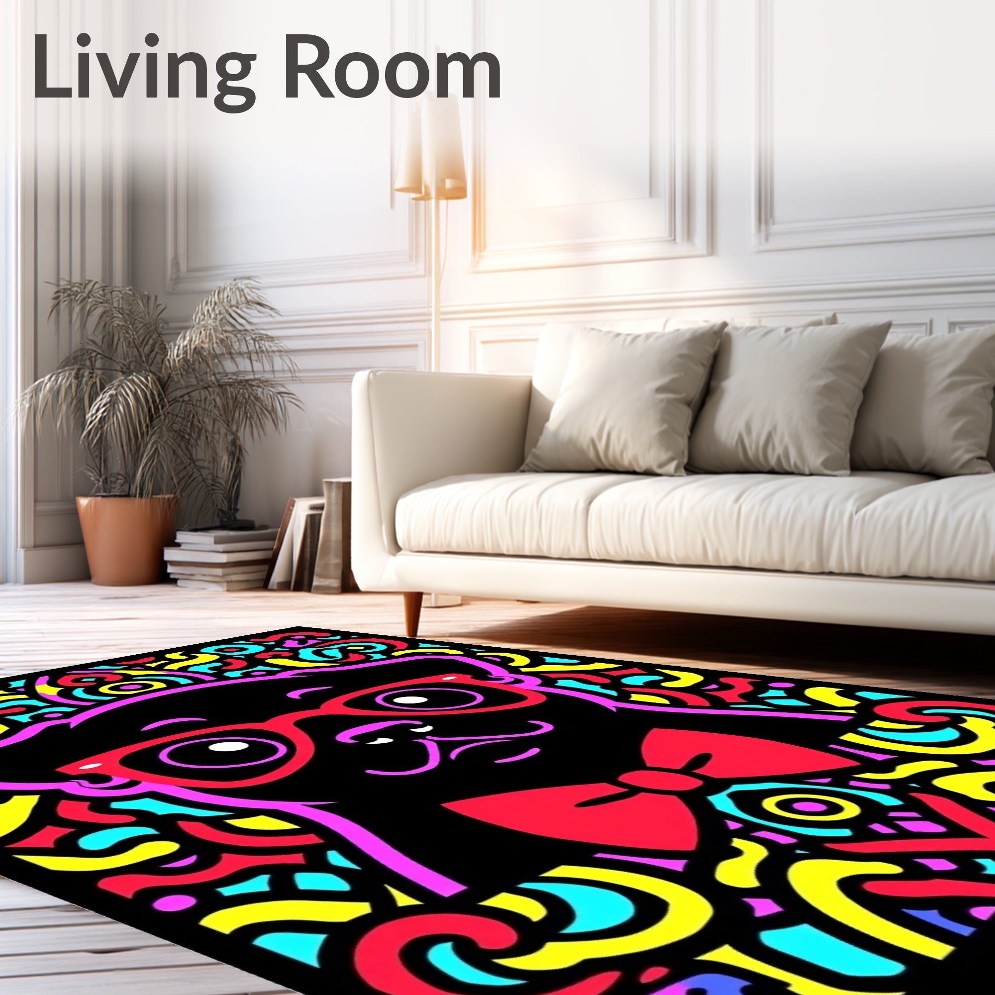 Vibrant Pug Portrait with Red Bowtie Rug