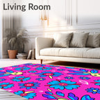 Whimsical Blue Flower Creature Pink Rug
