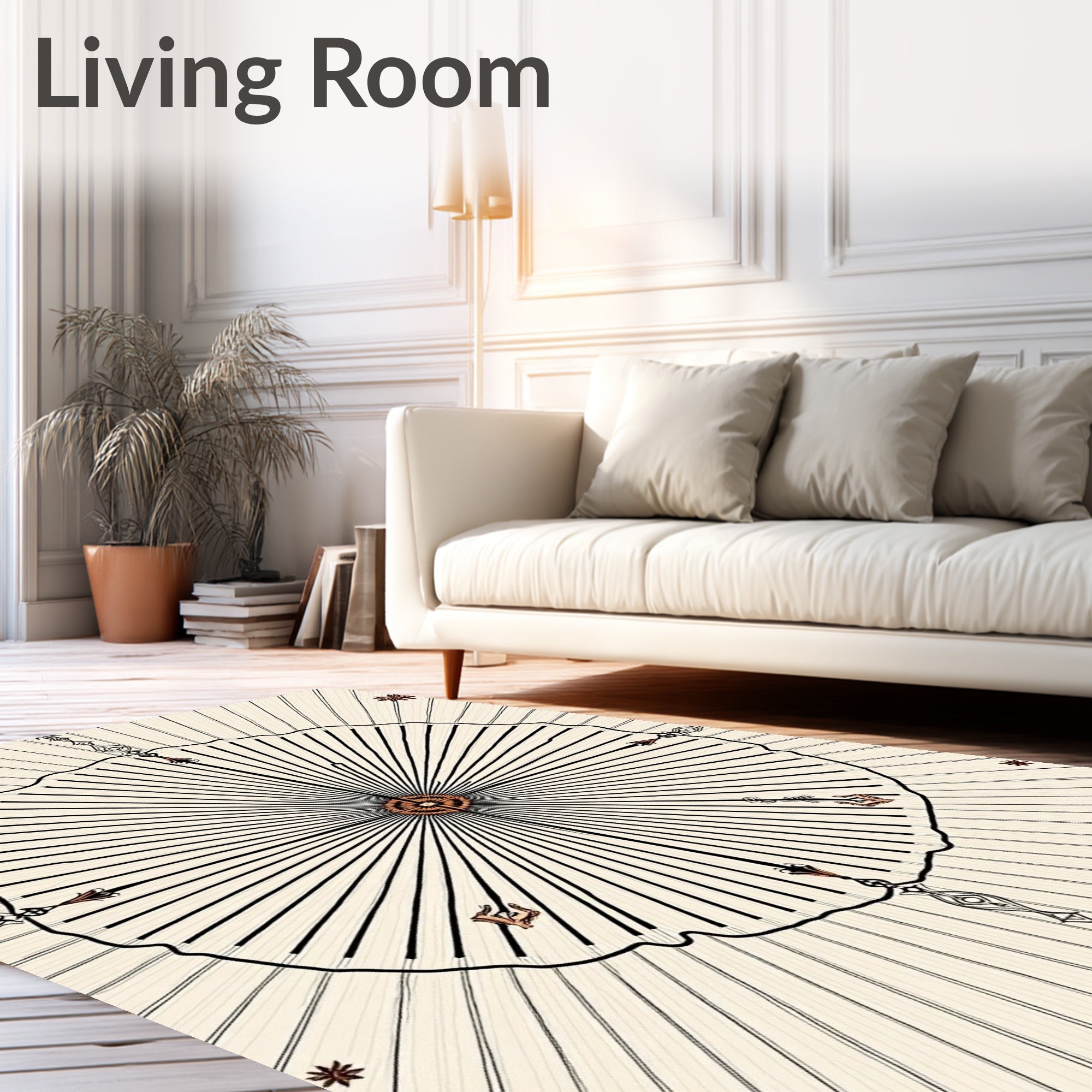 Sunburst Black Line Mandala Rug