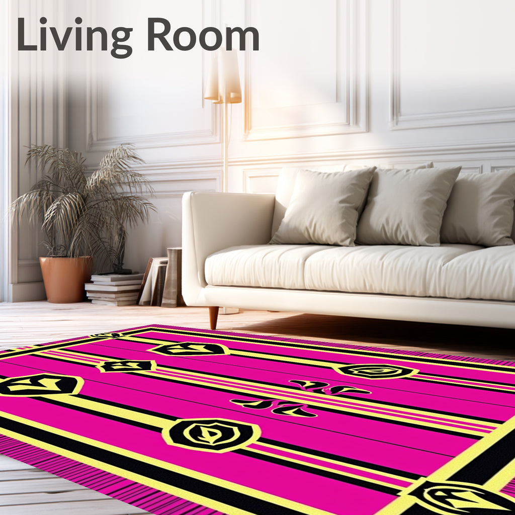 Hot Pink Geometric Shield Stripes Rug