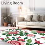 Pink Rose Garden with Green Leaves Rug