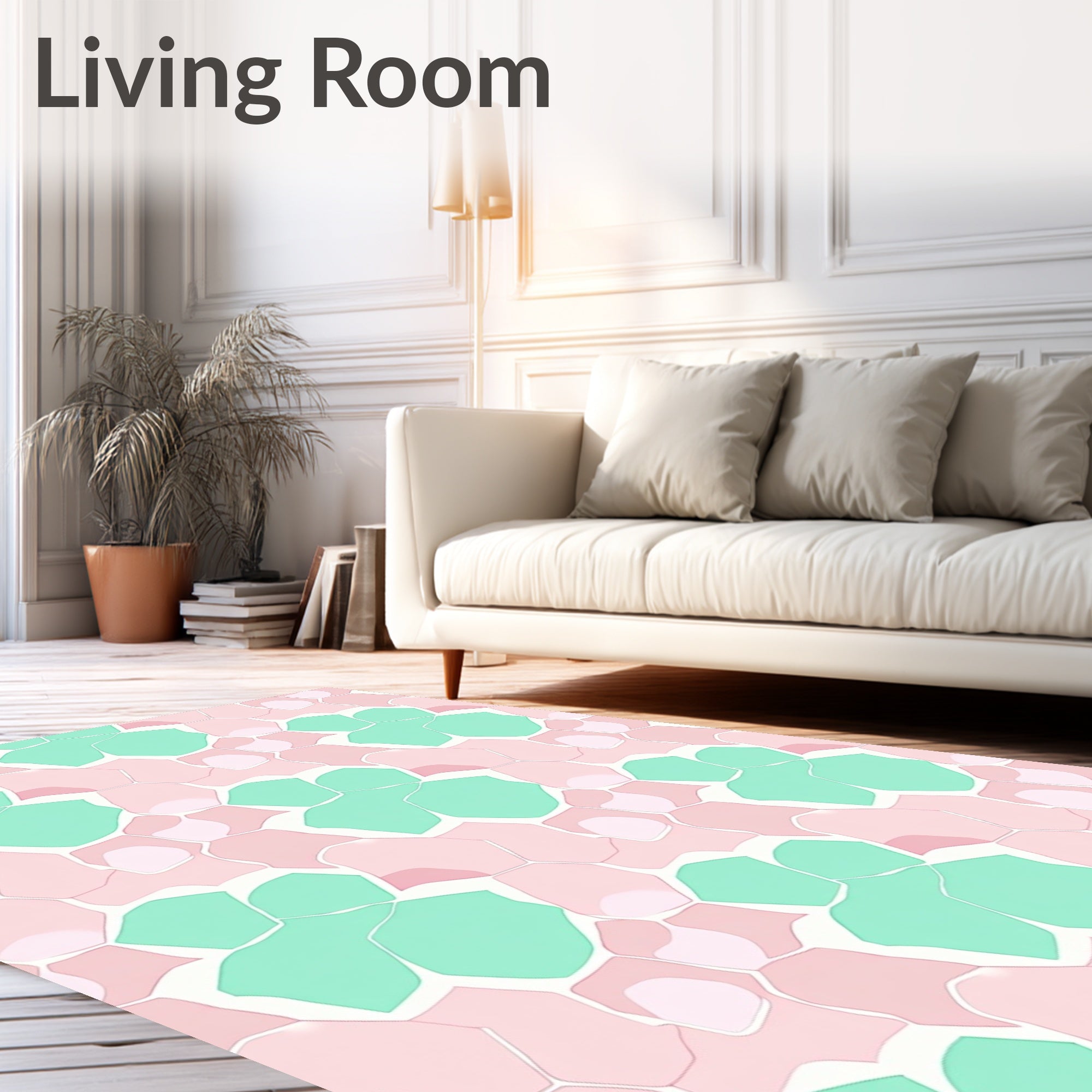 Blush Pink Teal Organic Shapes Rug