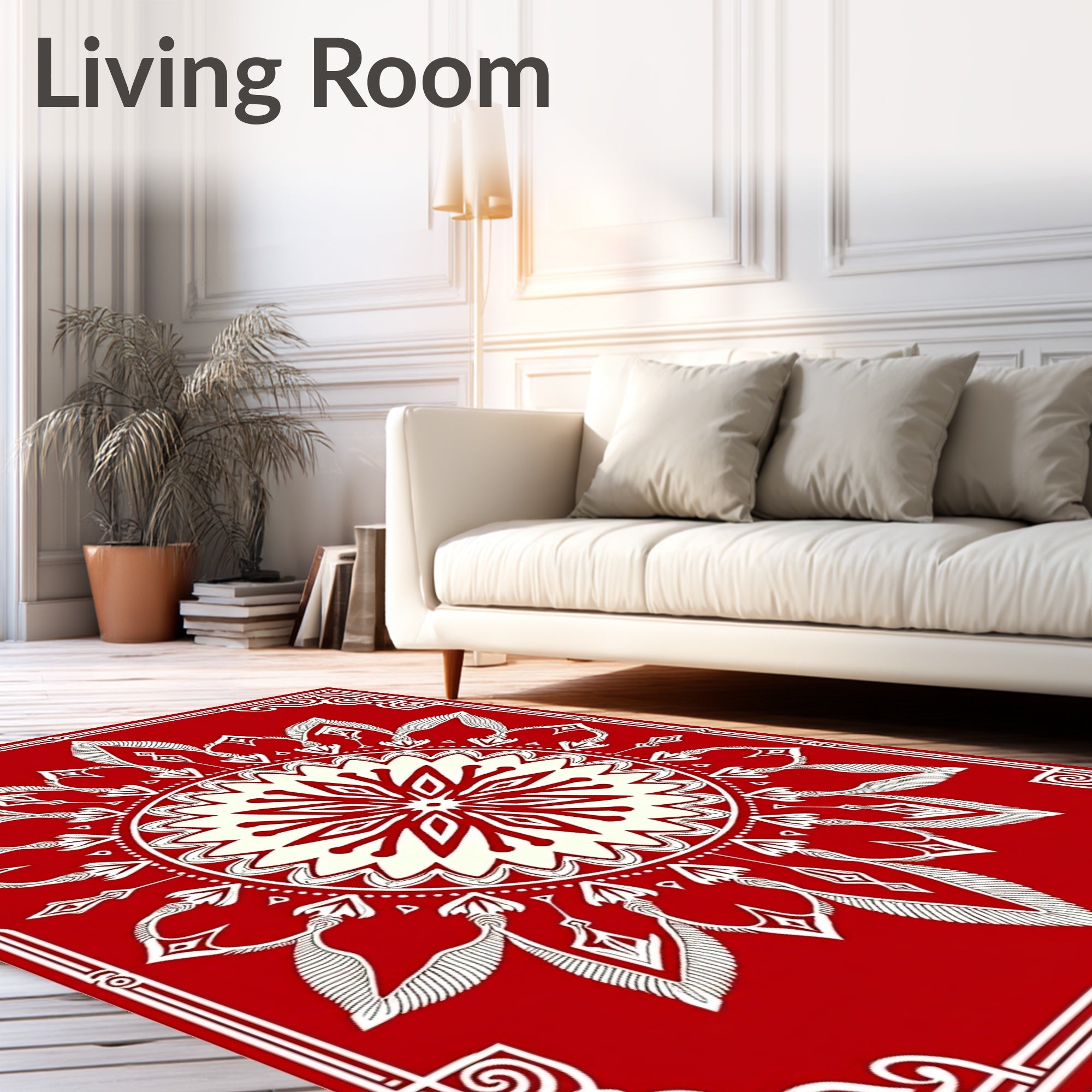 Red Cream Symmetry Petal Layout Rug