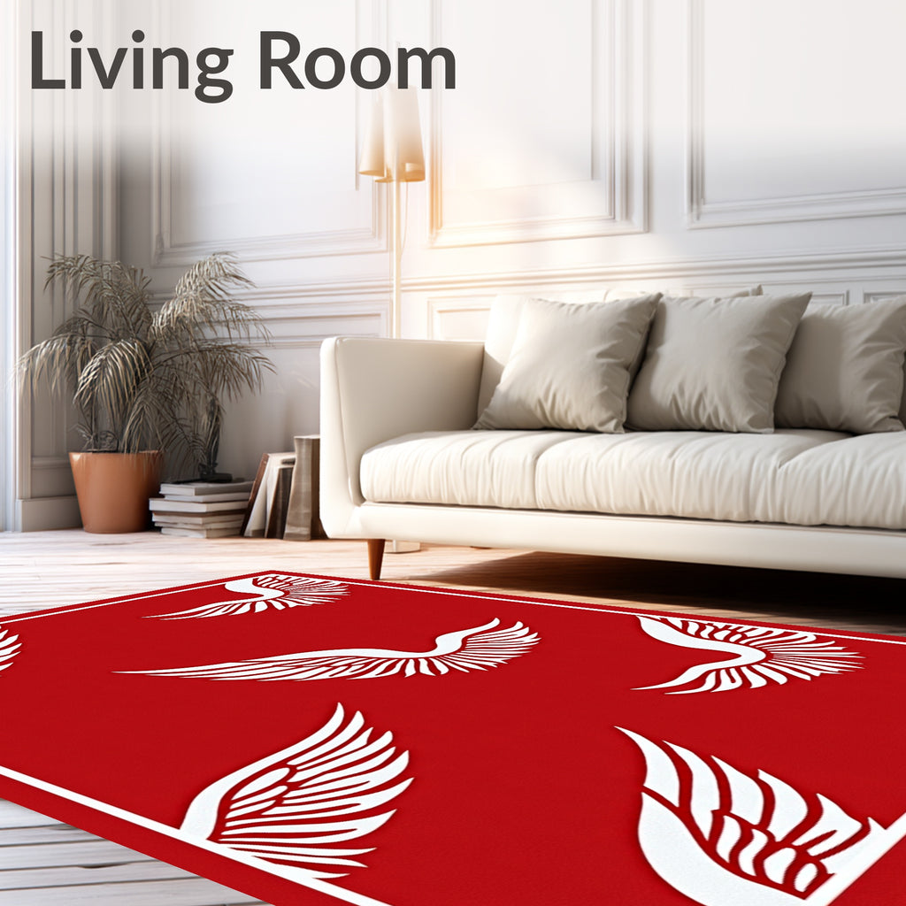 Crimson Wings Floating Across Red Field Rug