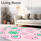 Playful Pink Green Abstract Oval Characters Rug
