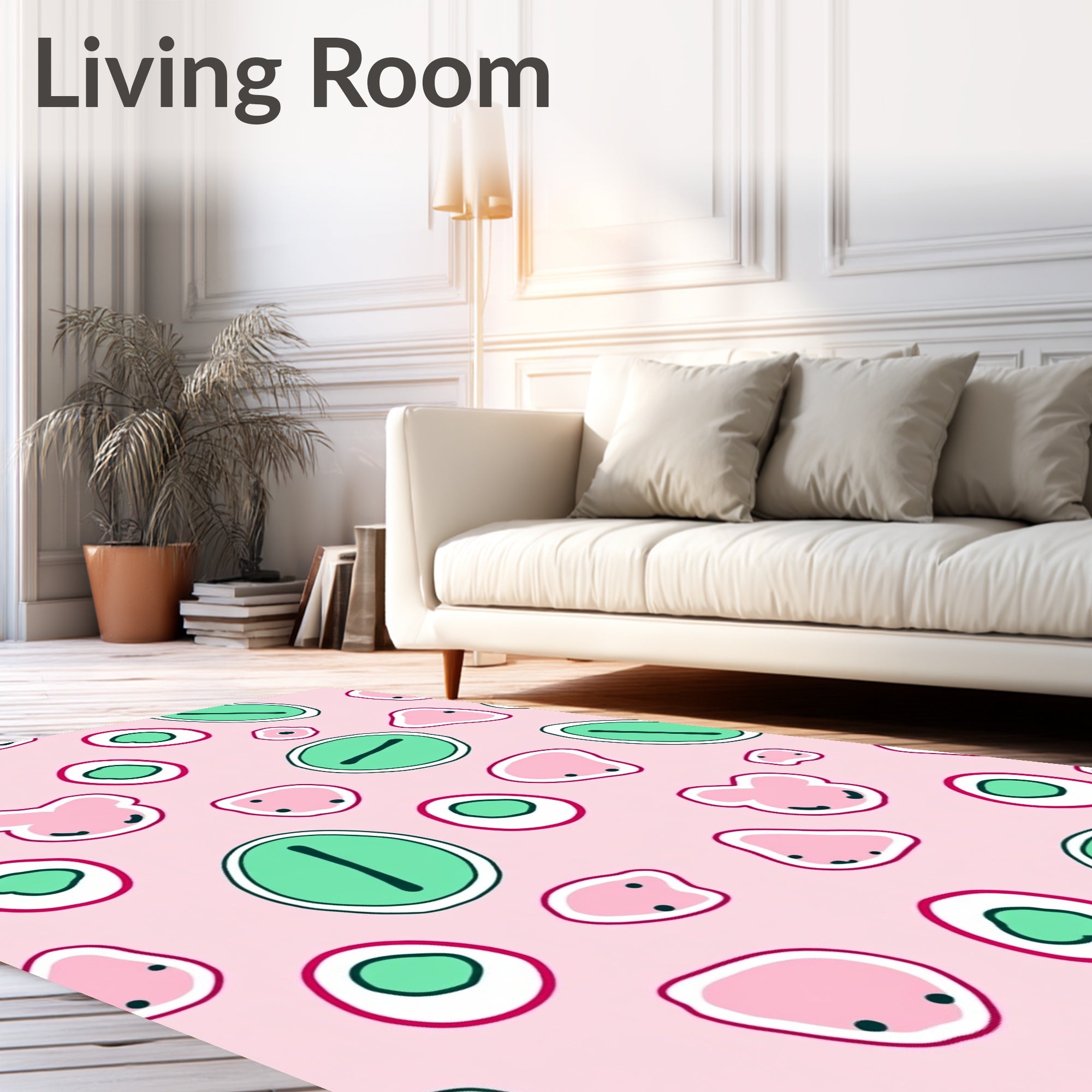 Playful Pink Green Abstract Oval Characters Rug