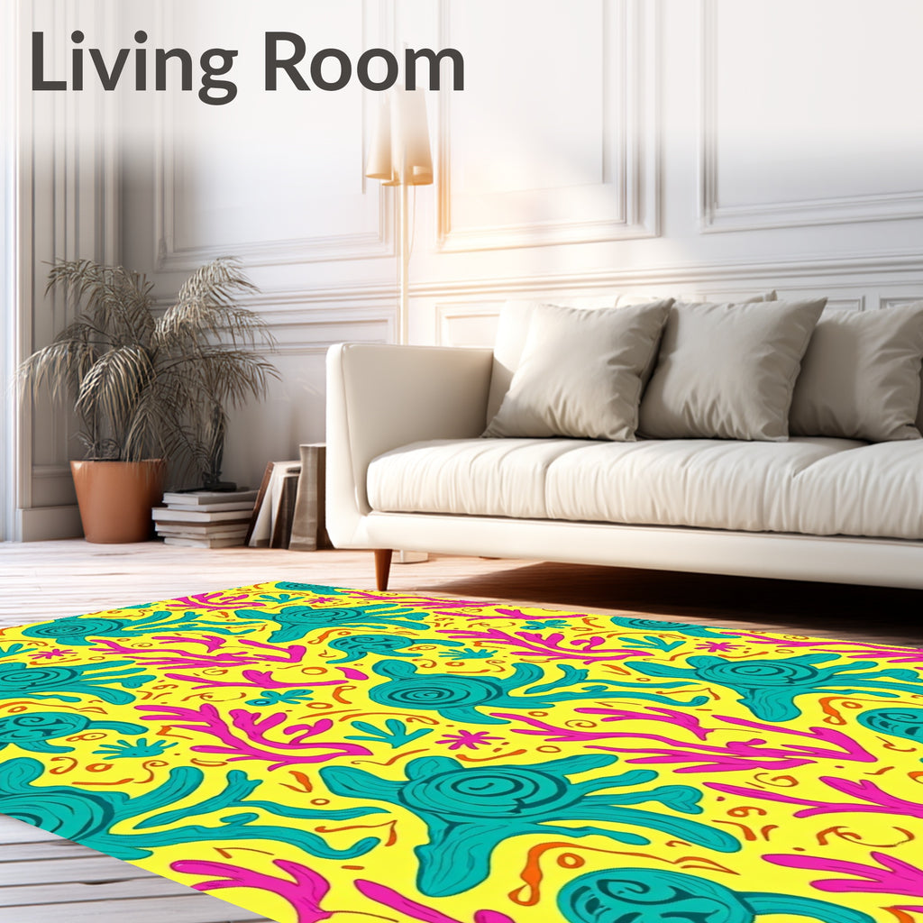 Vivid Yellow Teal Octopus Coral Rug