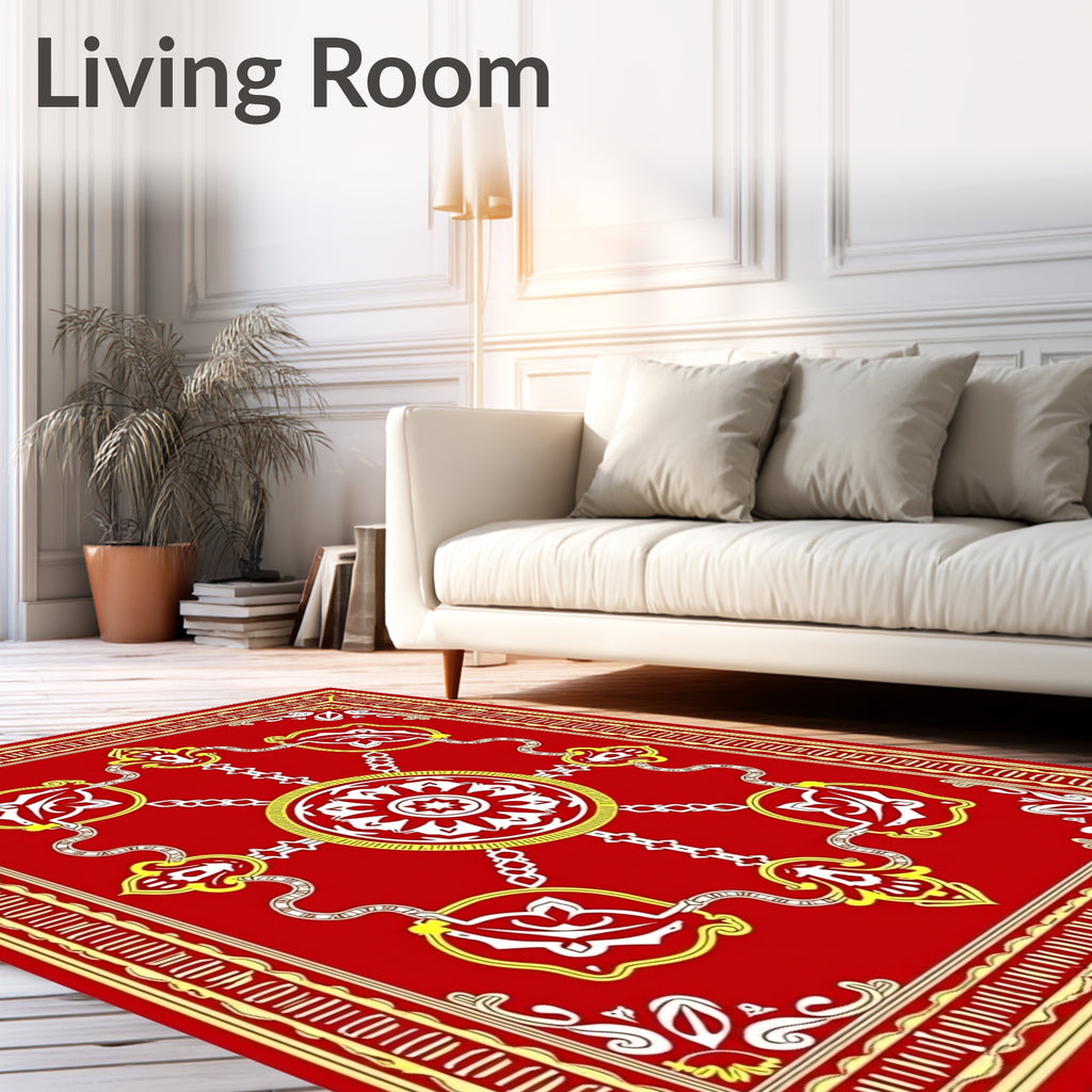 Crimson White Yellow Medallion Filigree Rug