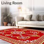 Crimson White Yellow Medallion Filigree Rug