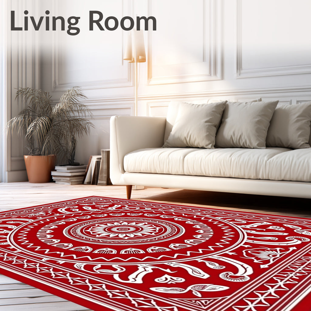 Bold Red Floral Medallion Rug