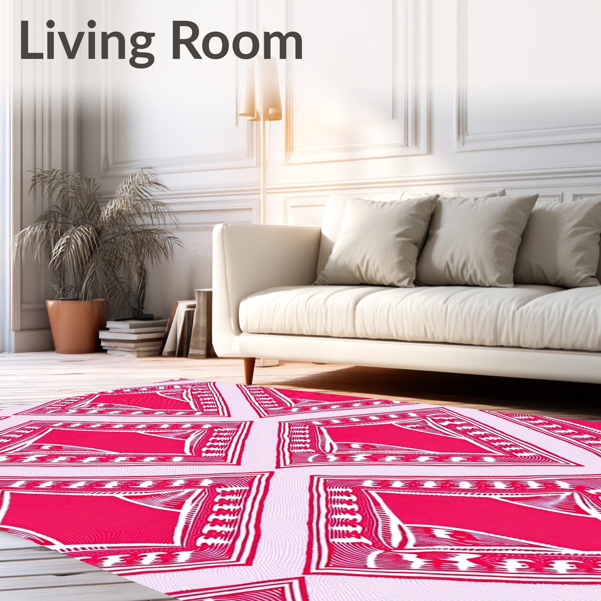 Vibrant Pink and White Diamond Medallion Rug