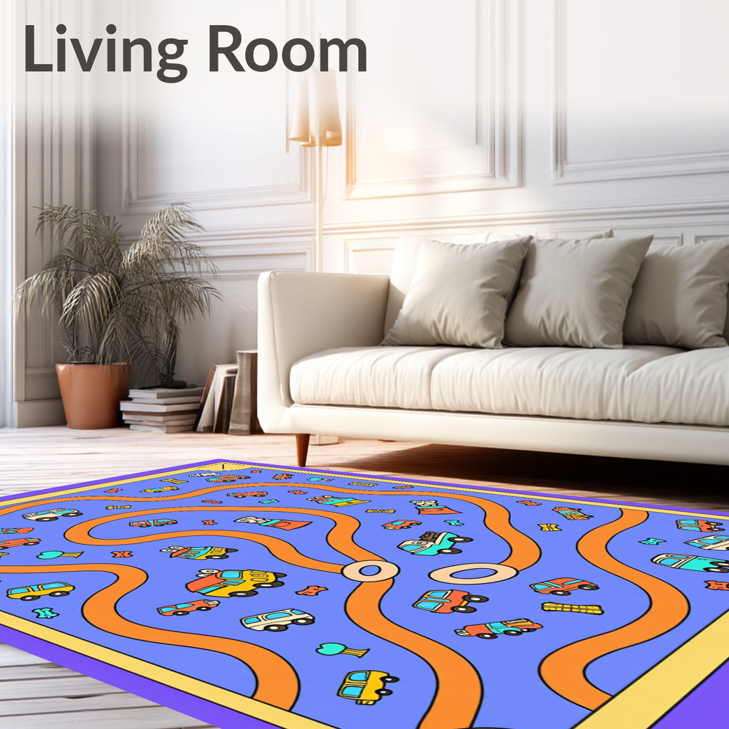 Kids Vehicles Orange Road Game Rug