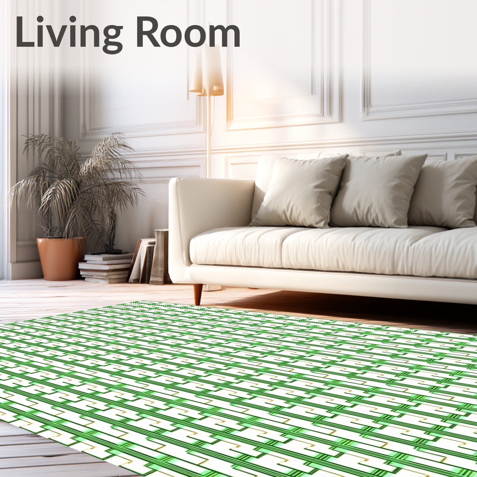 Vertical Green Geometric Steps Rug