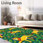 Whimsical Yellow Lion Jungle Foliage Rug