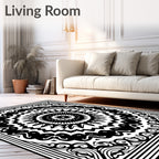 Bold Black Mandala Radial Harmony Rug