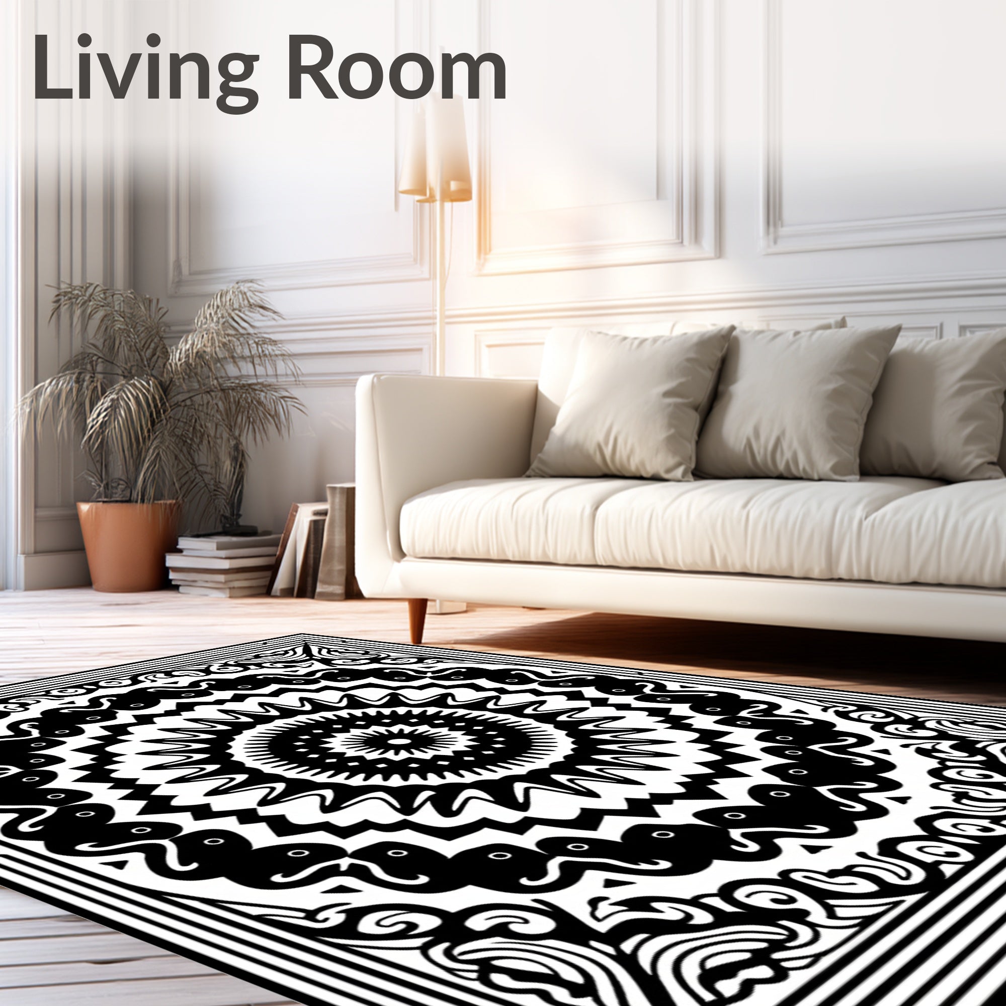 Bold Black Mandala Radial Harmony Rug