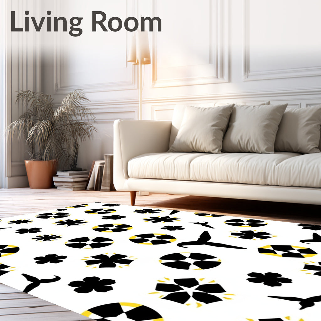 Bold Black Yellow Geometric Flower Rug