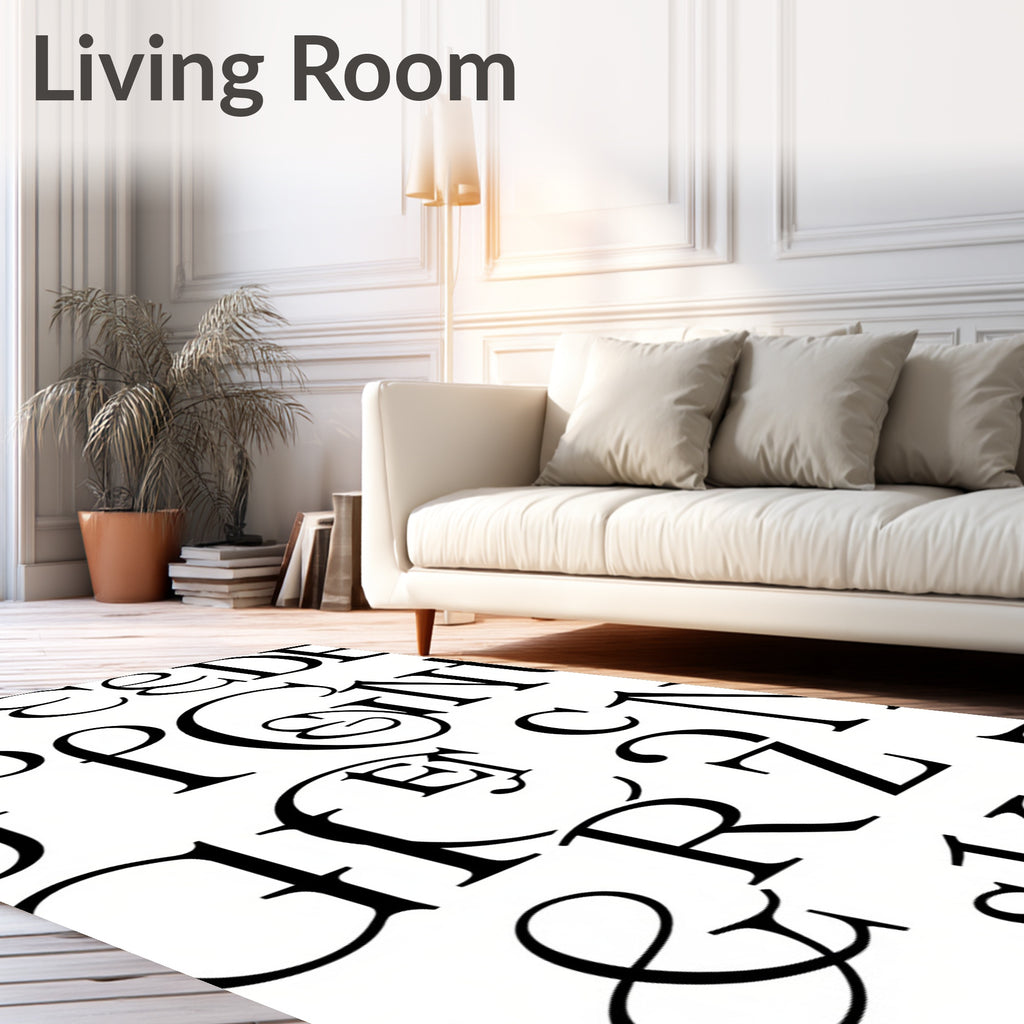 Elegant Black Serif Alphabet Collage Rug