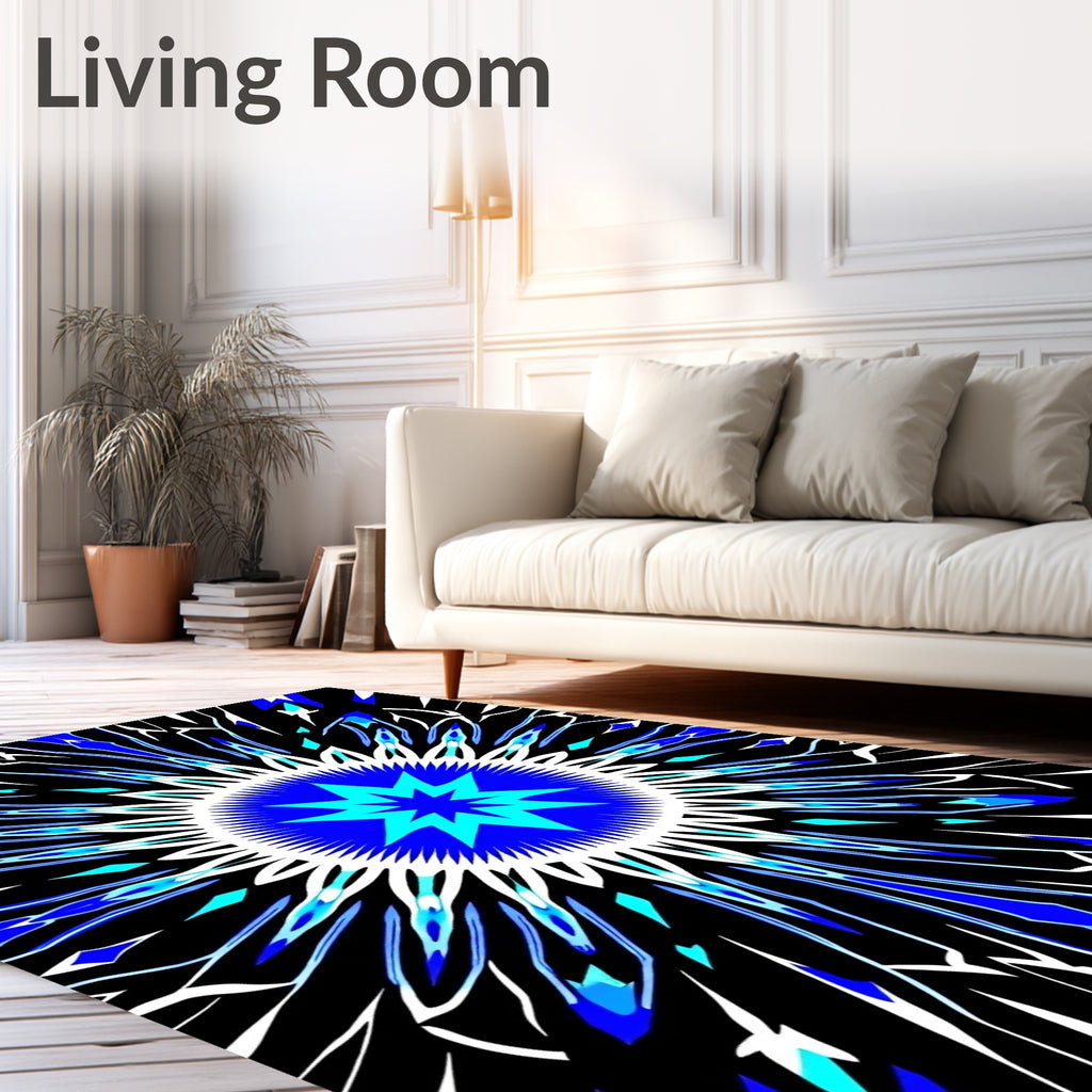 Electric Blue Starburst Kaleidoscope Rug