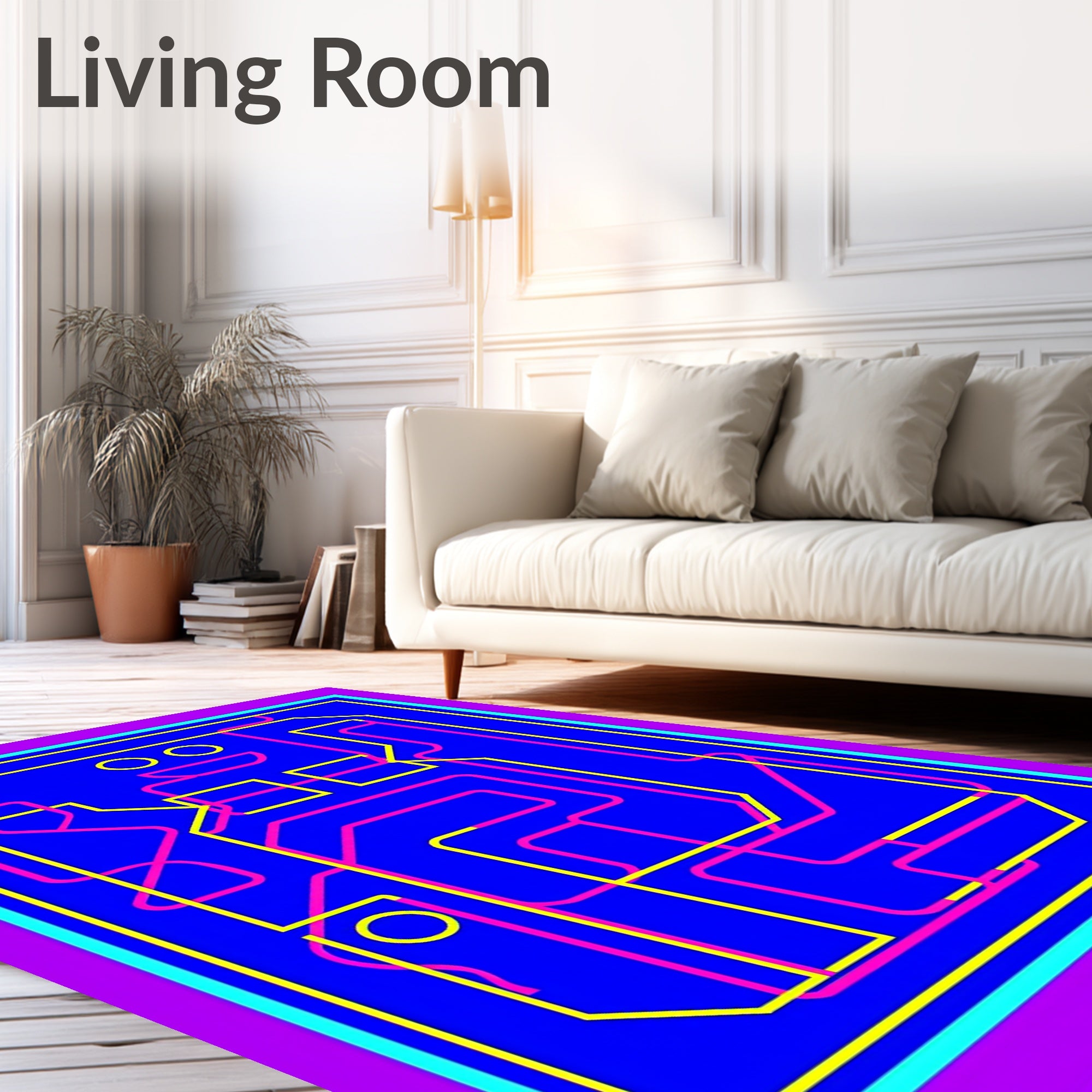 Neon Pink Yellow Line Abstract Robot Rug