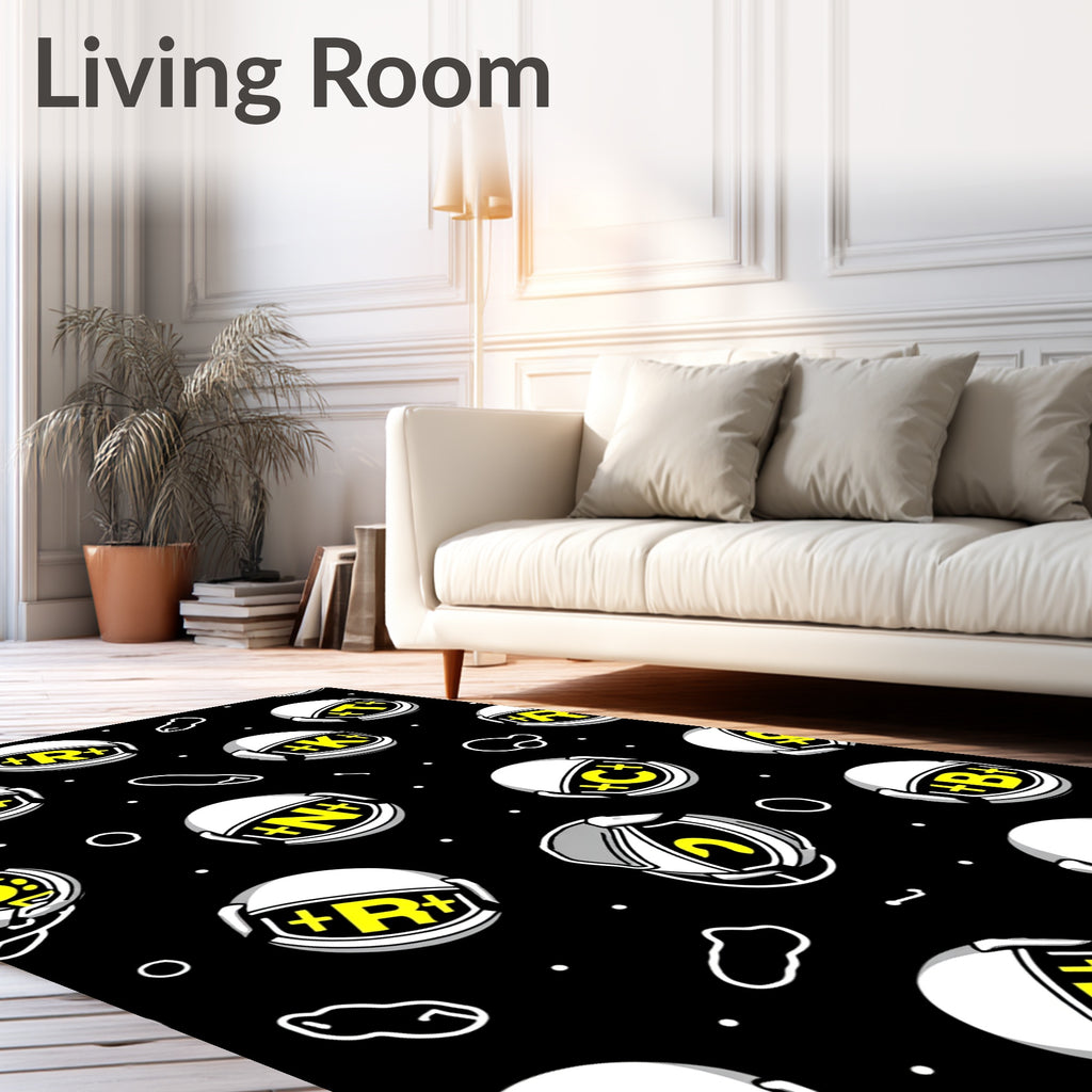 Black White Yellow Astronaut Helmet Collage Rug