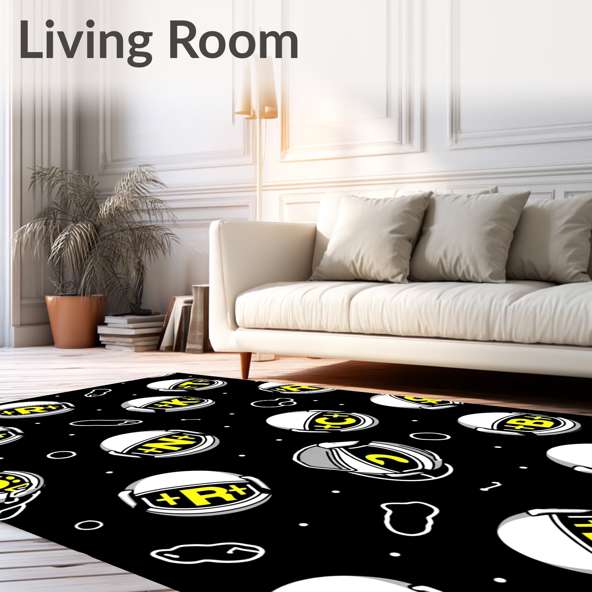 Black White Yellow Astronaut Helmet Collage Rug