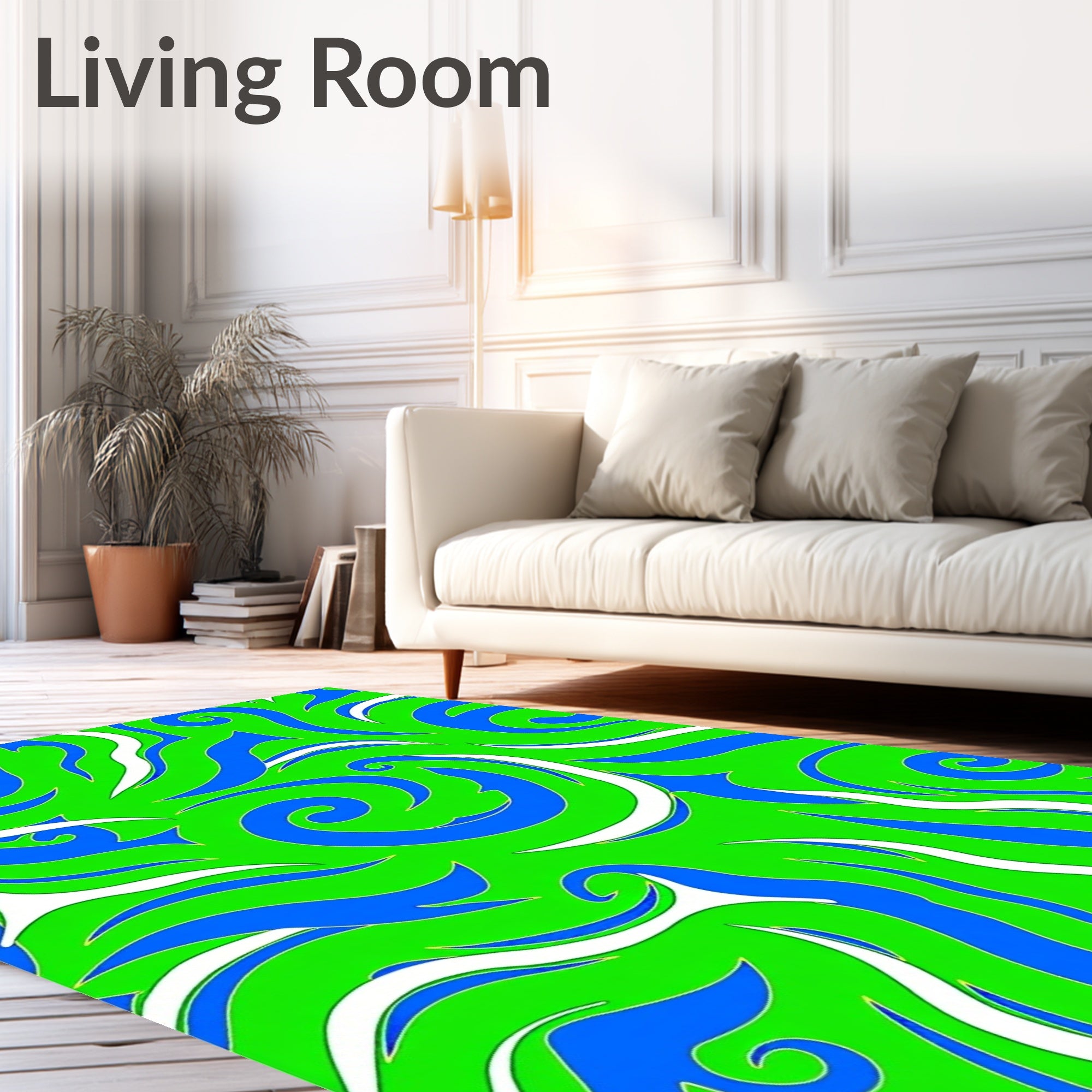 Vibrant Blue and Green Swirls Rug