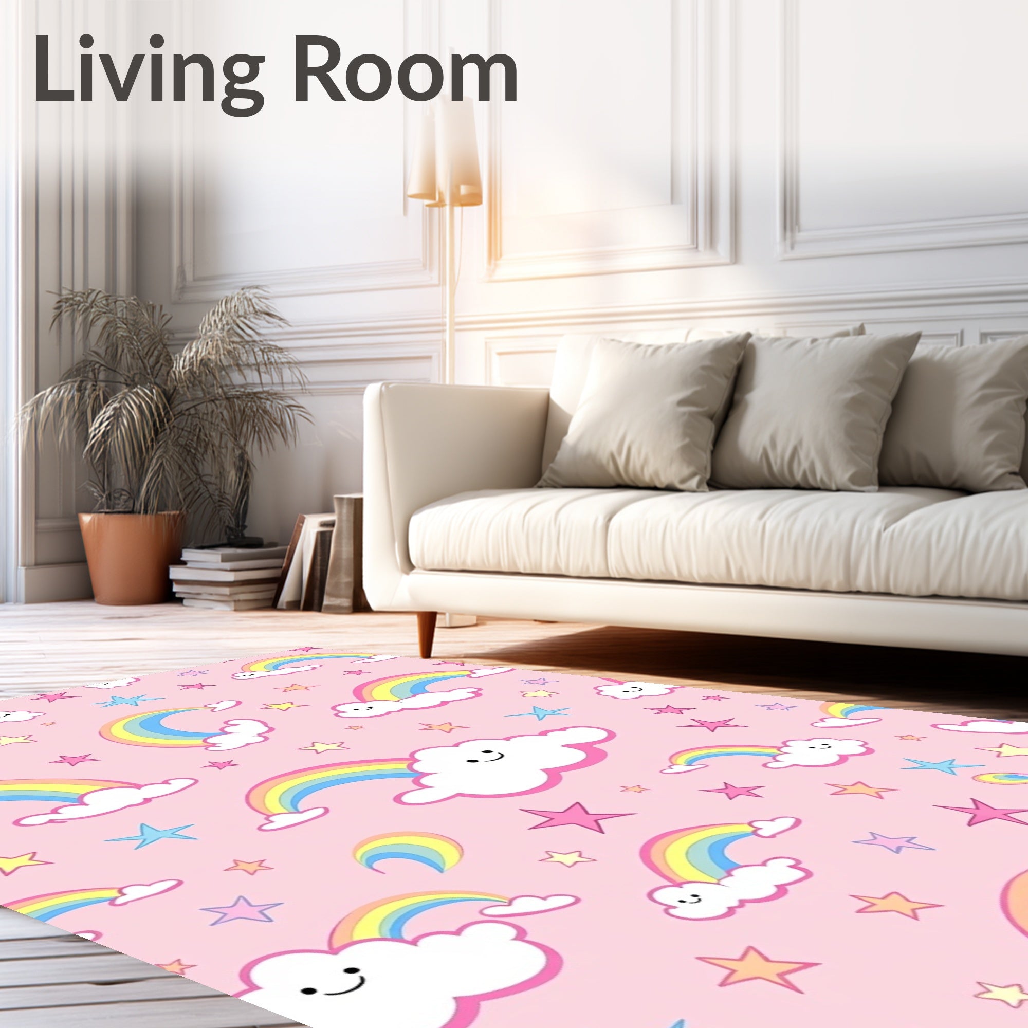 Pink Rainbow and Star Cloud Carousel Rug