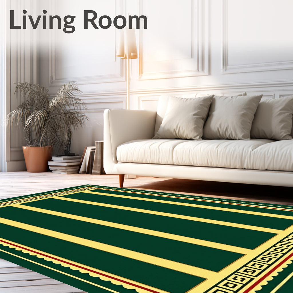 Dark Green and Gold Vertical Stripes Rug