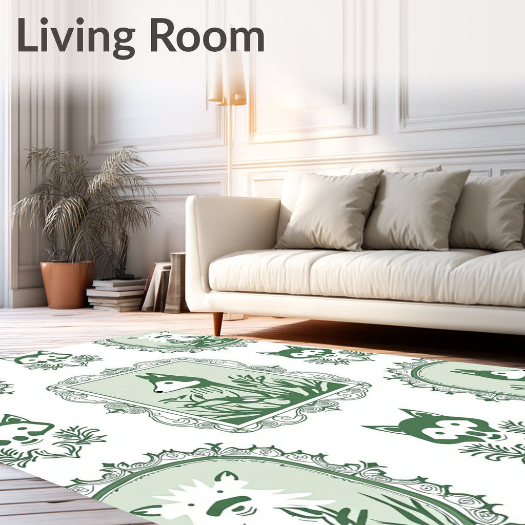 Whimsical Fox Floral Oval Frame Rug