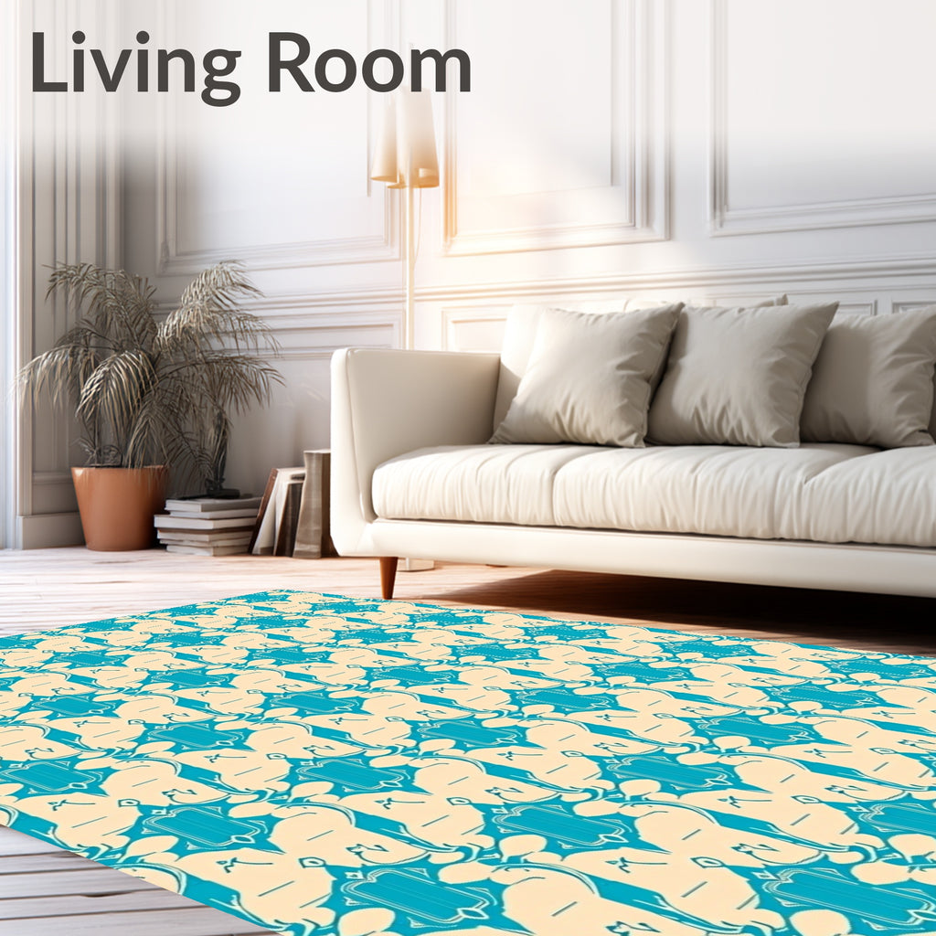 Turquoise Geometric Arabesque Medallion Rug