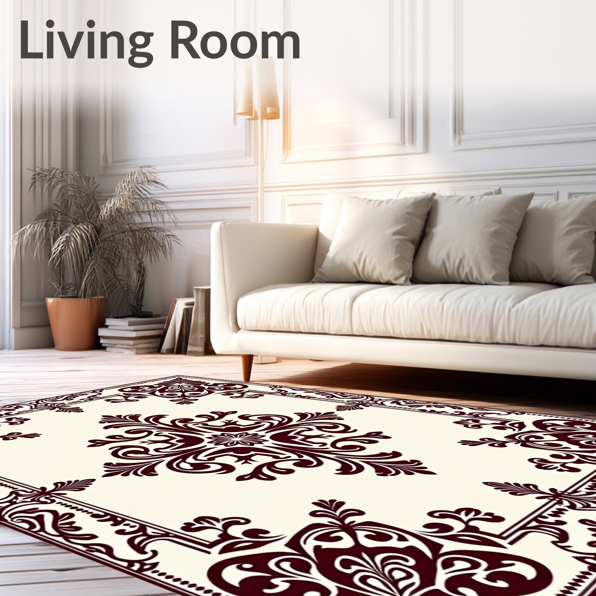 Rich Burgundy Floral Scrollwork Centerpiece Rug