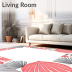 Coral Grey Fan Tropical Leaves Rug