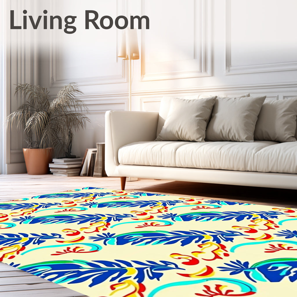 Vibrant Blue Leafy Swirls Rug